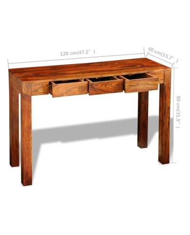 Table console avec 3 tiroirs 80 cm Bois de Sesham massif