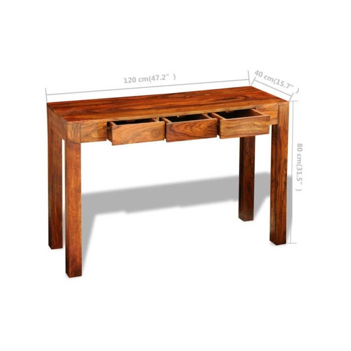 Table console avec 3 tiroirs 80 cm Bois de Sesham massif