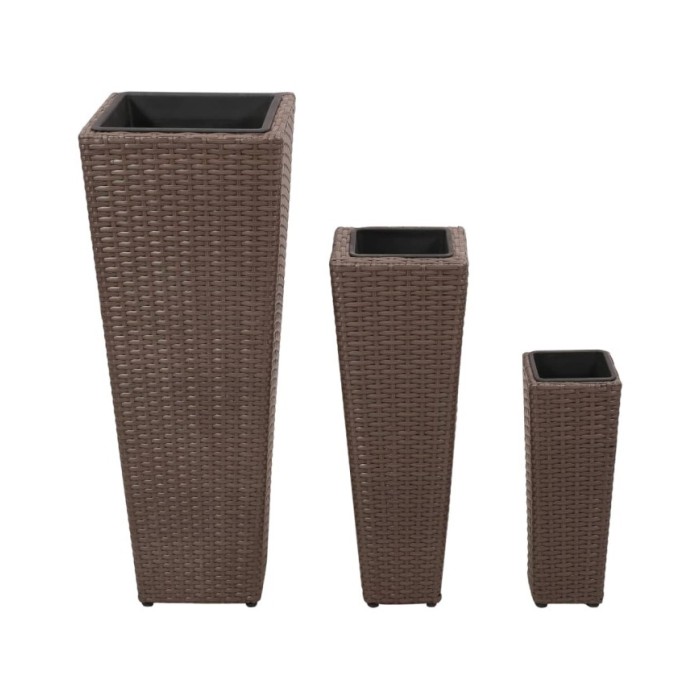 Lits surélevés de jardin 3 pcs Résine tressée Marron