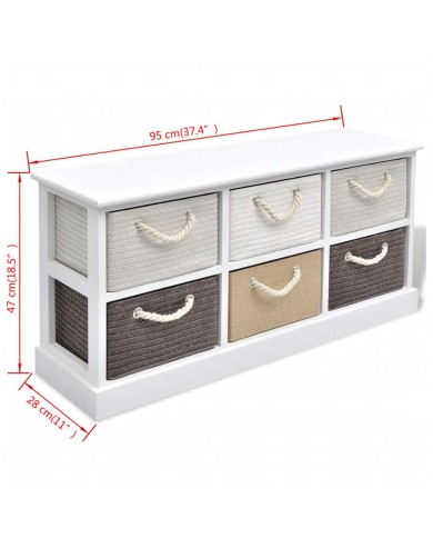 Banc de rangement 6 tiroirs Bois