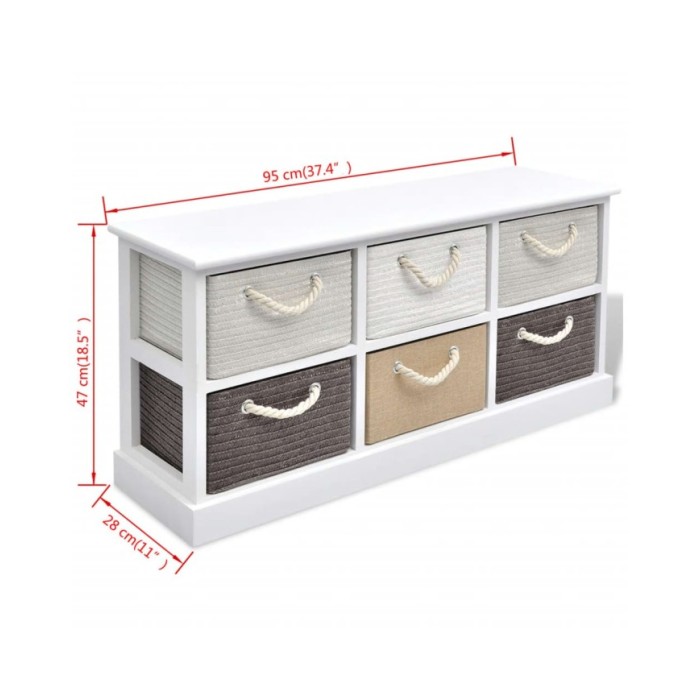Banc de rangement 6 tiroirs Bois