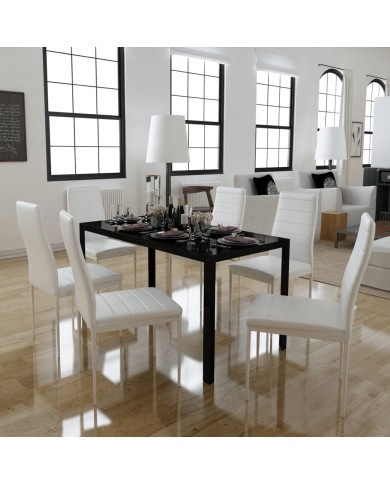 Ensemble de table à manger sept pièces noir et blanc