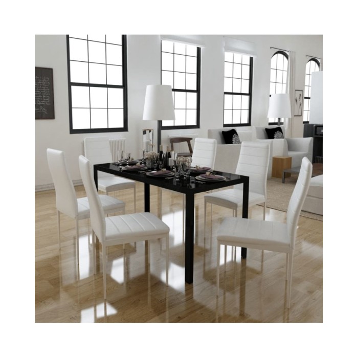 Ensemble de table à manger sept pièces noir et blanc