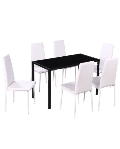 Ensemble de table à manger sept pièces noir et blanc