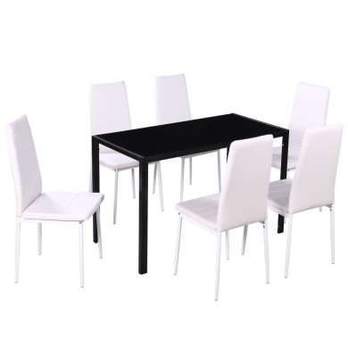 Ensemble de table à manger sept pièces noir et blanc