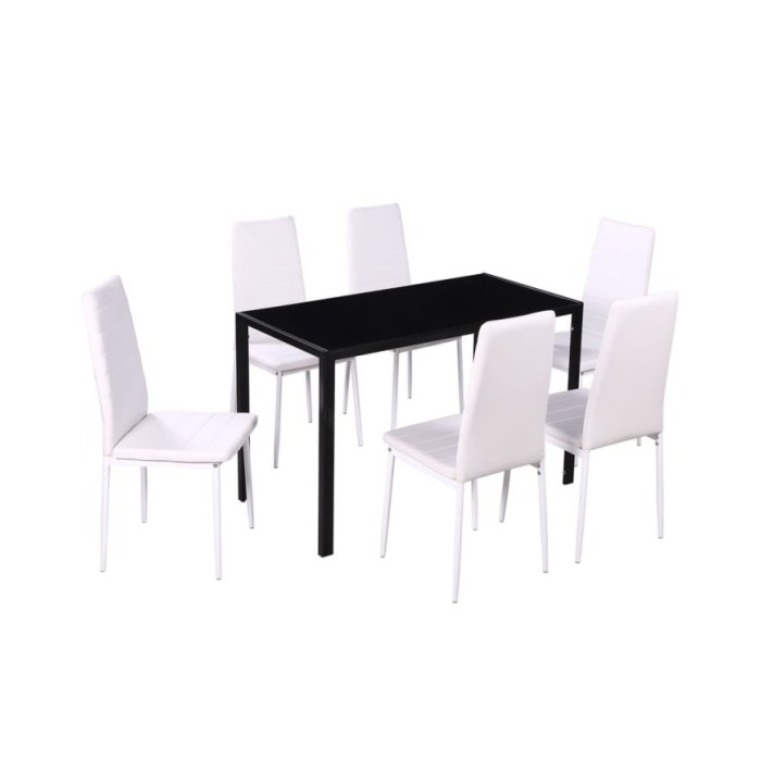 Ensemble de table à manger sept pièces noir et blanc
