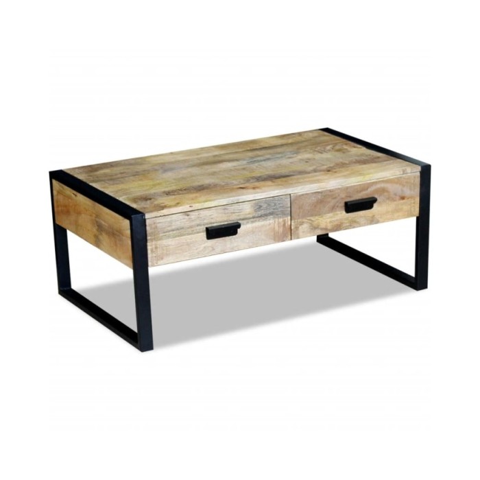 Table basse avec 2 tiroirs Bois de manguier massif 100 x 60 x 40 cm