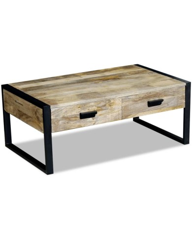 Table basse avec 2 tiroirs Bois de manguier massif 100 x 60 x 40 cm