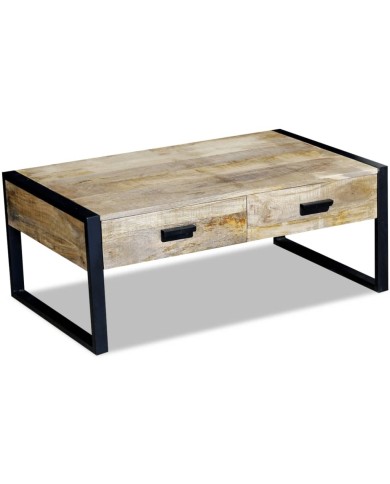 Table basse avec 2 tiroirs Bois de manguier massif 100 x 60 x 40 cm