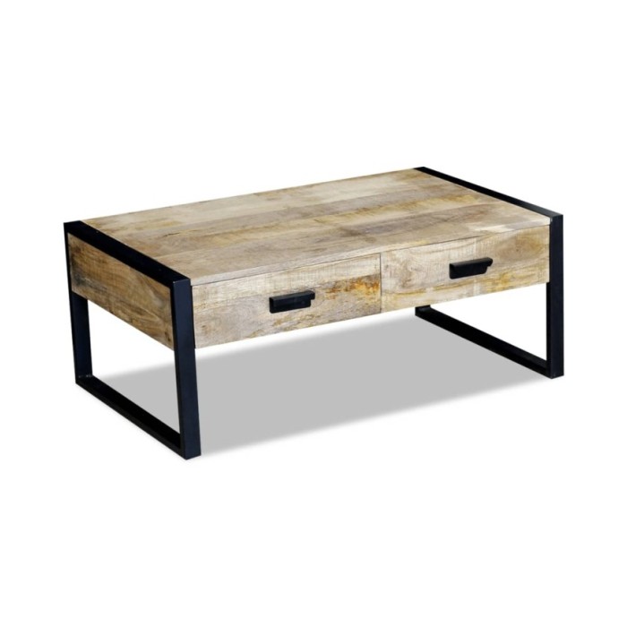 Table basse avec 2 tiroirs Bois de manguier massif 100 x 60 x 40 cm