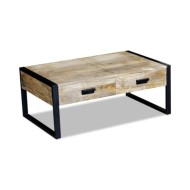 Table basse avec 2 tiroirs Bois de manguier massif 100 x 60 x 40 cm
