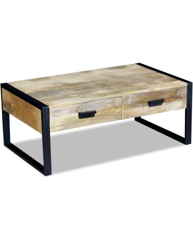Table basse avec 2 tiroirs Bois de manguier massif 100 x 60 x 40 cm