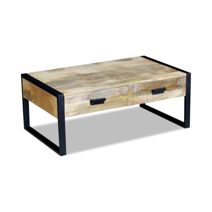 Table basse avec 2 tiroirs Bois de manguier massif 100 x 60 x 40 cm