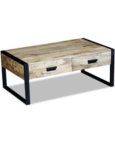Table basse avec 2 tiroirs Bois de manguier massif 100 x 60 x 40 cm