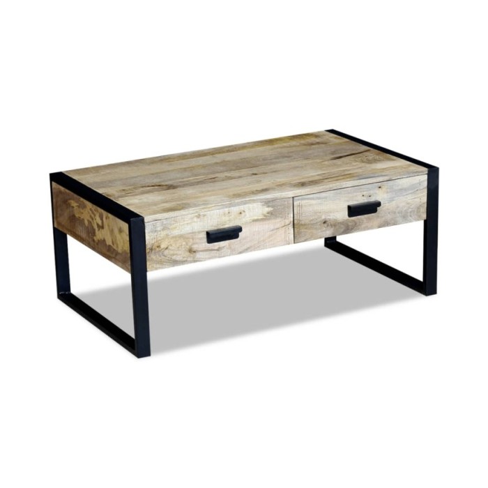 Table basse avec 2 tiroirs Bois de manguier massif 100 x 60 x 40 cm