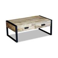 Table basse avec 2 tiroirs Bois de manguier massif 100 x 60 x 40 cm