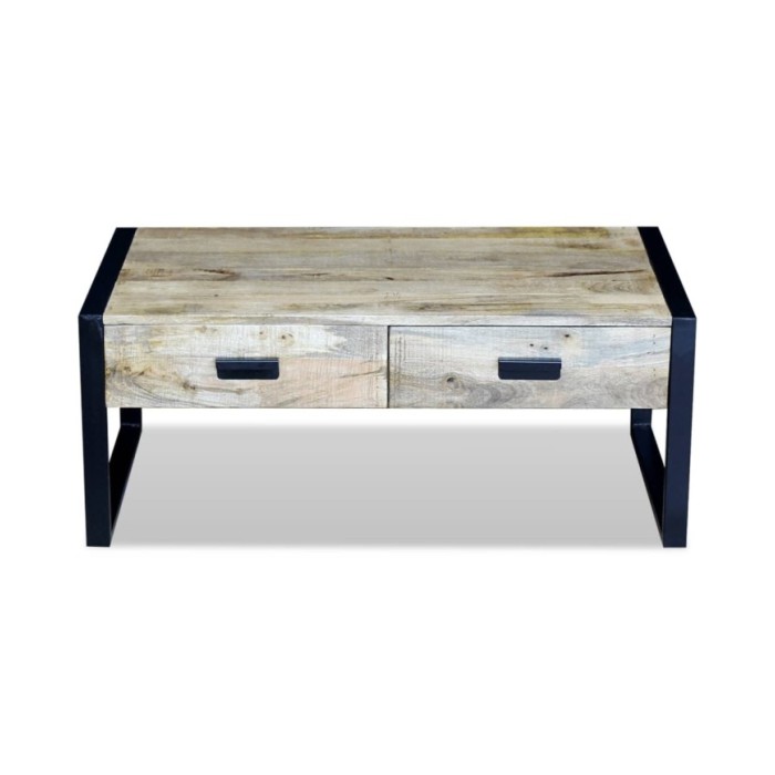 Table basse avec 2 tiroirs Bois de manguier massif 100 x 60 x 40 cm