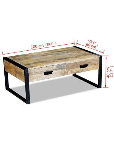 Table basse avec 2 tiroirs Bois de manguier massif 100 x 60 x 40 cm