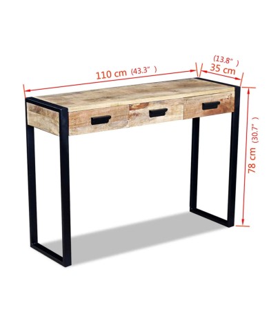 Table console avec 3 tiroirs Bois de manguier 110 x 35 x 78 cm