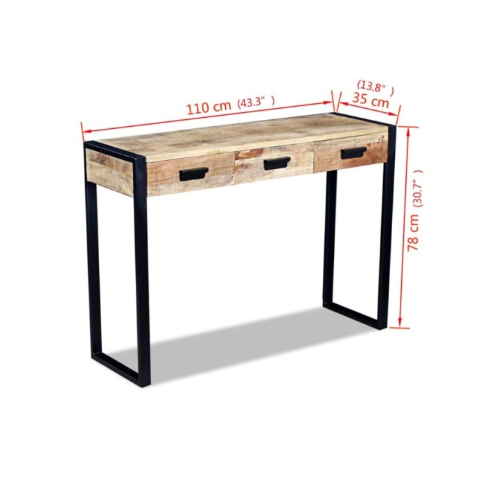 Table console avec 3 tiroirs Bois de manguier 110 x 35 x 78 cm