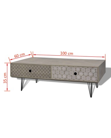 Table basse 100 x 60 x 35 cm gris