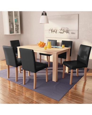Table et chaises 7 pcs Cuir synthétique Chêne Noir