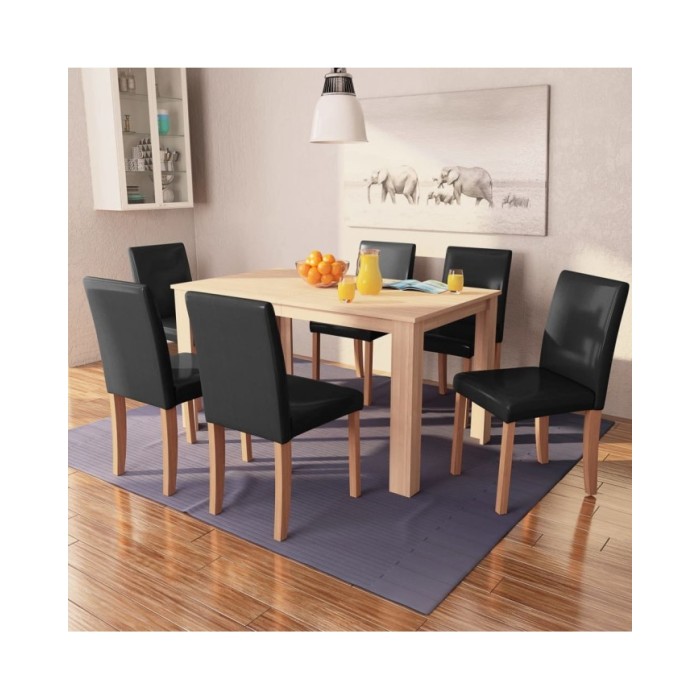 Table et chaises 7 pcs Cuir synthétique Chêne Noir