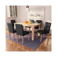 Table et chaises 7 pcs Cuir synthétique Chêne Noir