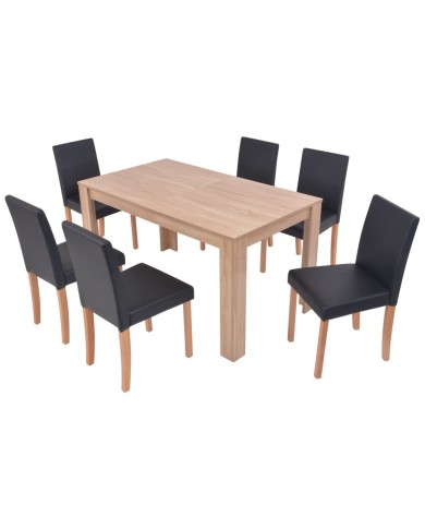 Table et chaises 7 pcs Cuir synthétique Chêne Noir