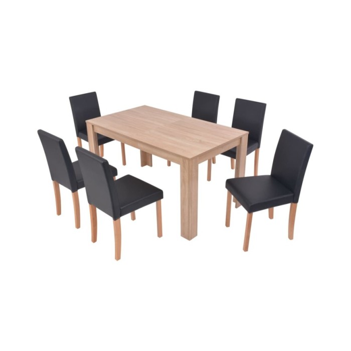 Table et chaises 7 pcs Cuir synthétique Chêne Noir