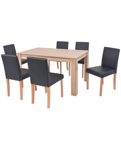 Table et chaises 7 pcs Cuir synthétique Chêne Noir