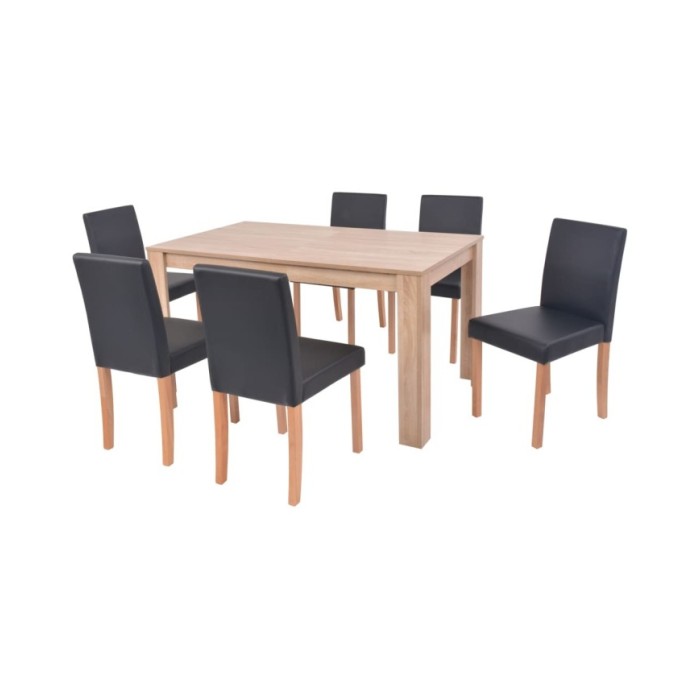 Table et chaises 7 pcs Cuir synthétique Chêne Noir