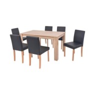Table et chaises 7 pcs Cuir synthétique Chêne Noir