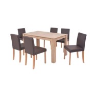 Table et chaises 7 pcs Cuir synthétique Chêne Marron