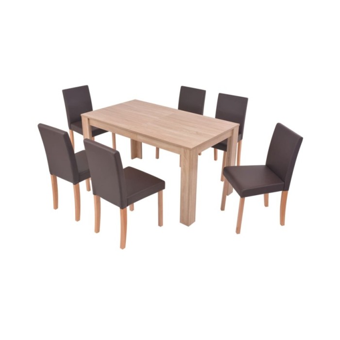 Table et chaises 7 pcs Cuir synthétique Chêne Marron