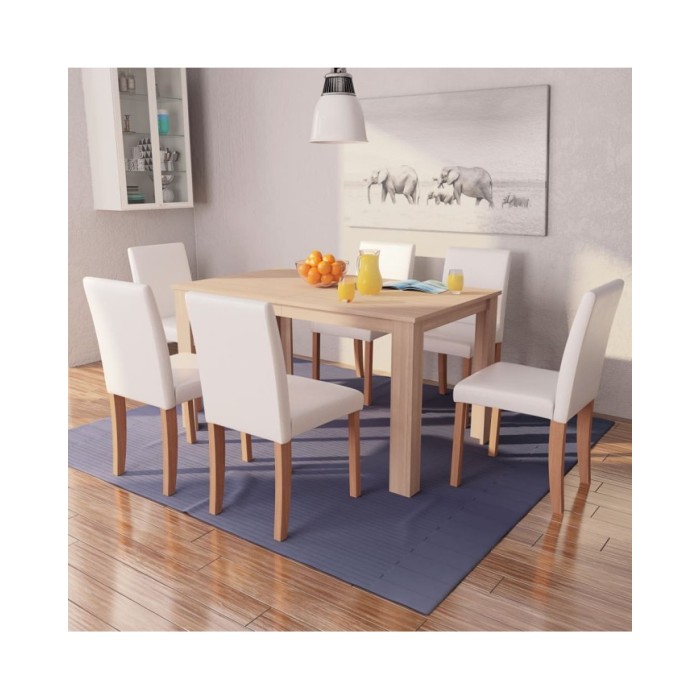 Table et chaises 7 pcs Cuir synthétique Chêne Couleur crème