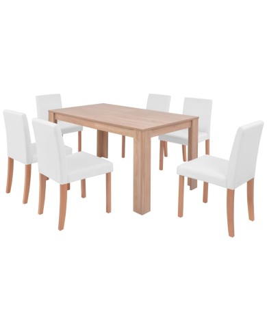 Table et chaises 7 pcs Cuir synthétique Chêne Couleur crème