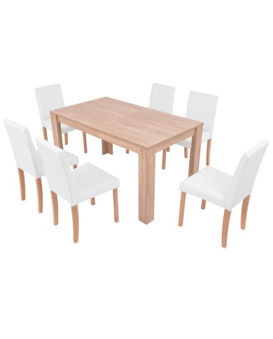 Table et chaises 7 pcs Cuir synthétique Chêne Couleur crème