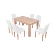 Table et chaises 7 pcs Cuir synthétique Chêne Couleur crème