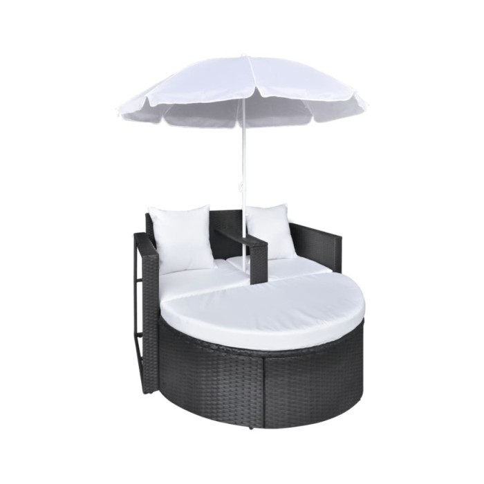 Lit de jardin avec parasol Noir Résine tressée