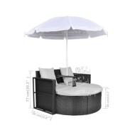 Lit de jardin avec parasol Noir Résine tressée