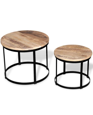 Table basse 2 pcs Bois de manguier brut Rond 40/50 cm