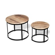 Table basse 2 pcs Bois de manguier brut Rond 40/50 cm