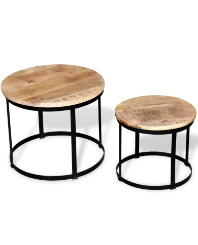 Table basse 2 pcs Bois de manguier brut Rond 40/50 cm