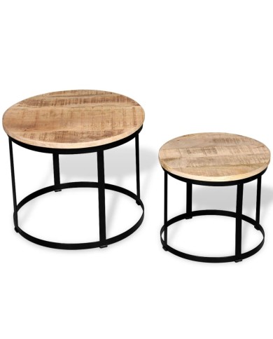 Table basse 2 pcs Bois de manguier brut Rond 40/50 cm