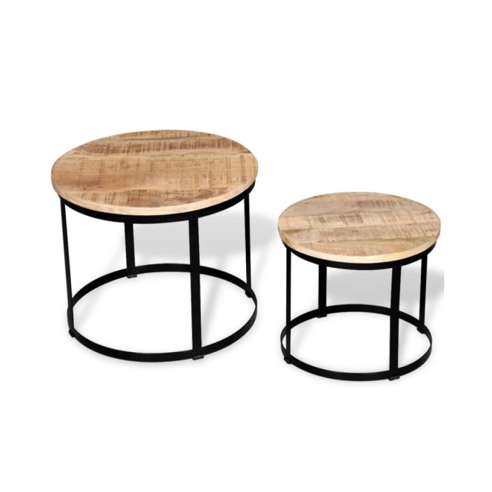 Table basse 2 pcs Bois de manguier brut Rond 40/50 cm