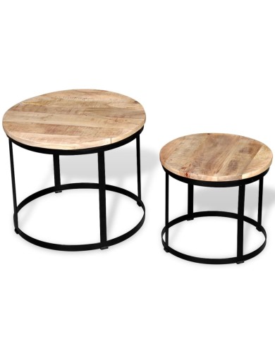 Table basse 2 pcs Bois de manguier brut Rond 40/50 cm