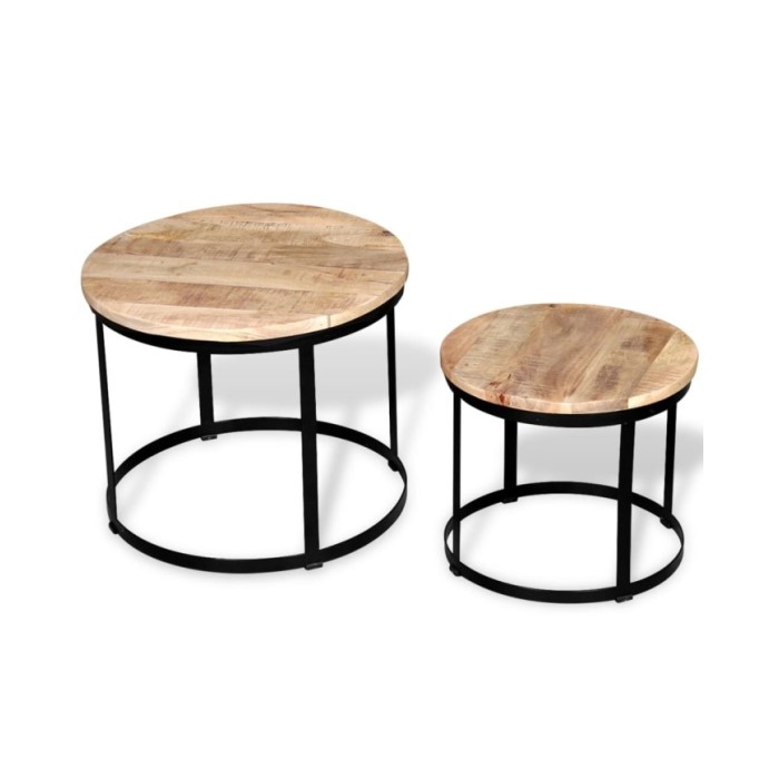 Table basse 2 pcs Bois de manguier brut Rond 40/50 cm
