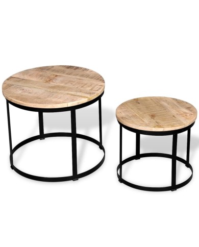 Table basse 2 pcs Bois de manguier brut Rond 40/50 cm