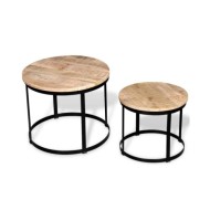 Table basse 2 pcs Bois de manguier brut Rond 40/50 cm